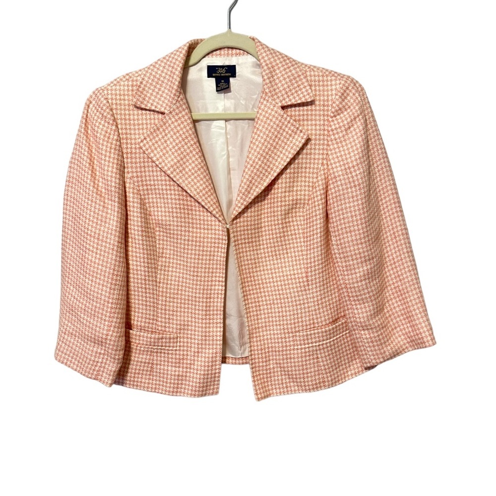 Brooks Brothers Houndstooth Pink 100% Linen Blazer Jacket Size 10